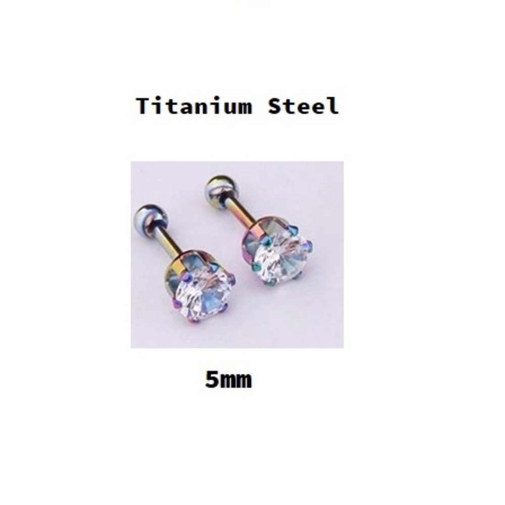 Titanium ~ 5mm ~ Titanium Steel Six Prong Round Swarovski Crystal Earring